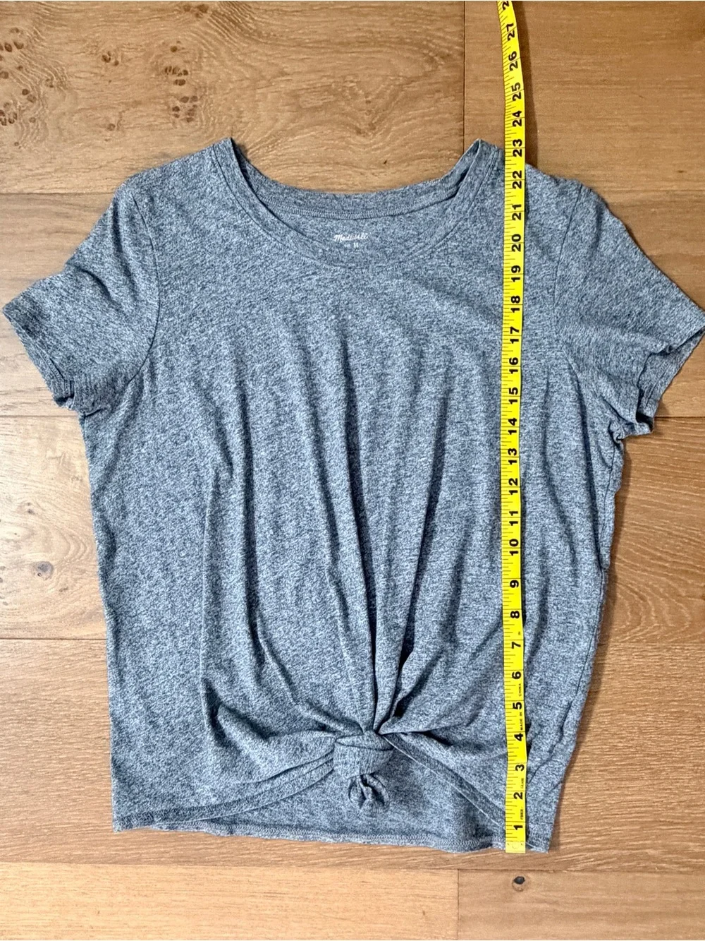 Madewell Front Knot Short Sleeve Tee Heather Grey Tie Hem Casual Top Medium EUC